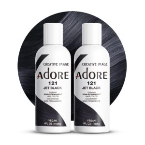 Adore Semi Permanent Hair Color – Vegan and Cruelty-Free Black Hair Dye – 4 Fl Oz – 121 Jet Black (Pack of 2)