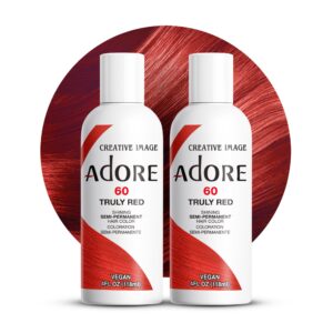 Adore Semi Permanent Hair Color – Vegan and Cruelty-Free Red Hair Dye – 4 Fl Oz – 060 Truly Red (Pack of 2)