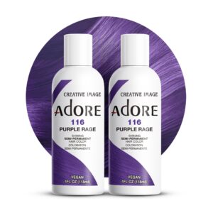 Adore Semi Permanent Hair Color – Vegan and Cruelty-Free Purple Hair Dye – 4 Fl Oz – 116 Purple Rage (Pack of 2)