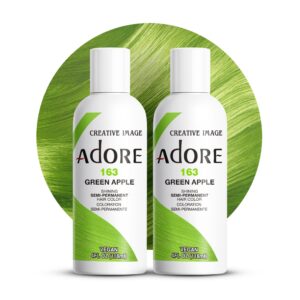 Adore Semi Permanent Hair Color – Vegan and Cruelty-Free Green Hair Dye – 4 Fl Oz – 163 Green Apple (Pack of 2)
