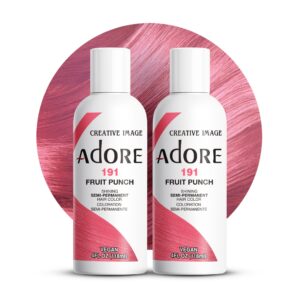 Adore Semi Permanent Hair Color – Vegan and Cruelty-Free Pink Hair Dye – 4 Fl Oz – 191 Fruit Punch (Pack of 2)