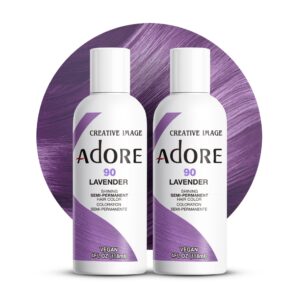 Adore Semi Permanent Hair Color – Vegan and Cruelty-Free Purple Hair Dye – 4 Fl Oz – 090 Lavender (Pack of 2)