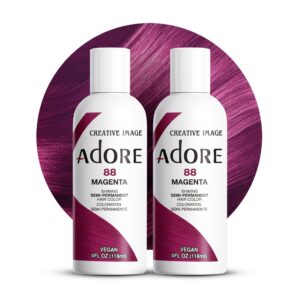 Adore Semi Permanent Hair Color – Vegan and Cruelty-Free Purple Hair Dye – 4 Fl Oz – 088 Magenta (Pack of 2)