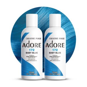 Adore Semi Permanent Hair Color – Vegan and Cruelty-Free Blue Hair Dye – 4 Fl Oz – 172 Baby Blue (Pack of 2)