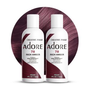 Adore Semi Permanent Hair Color – Vegan and Cruelty-Free Brown Hair Dye – 4 Fl Oz – 078 Rich Amber (Pack of 2)