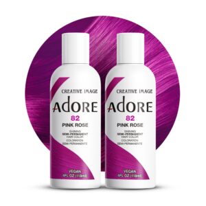 Adore Semi Permanent Hair Color – Vegan and Cruelty-Free Pink Hair Dye – 4 Fl Oz – 082 Pink Rose (Pack of 2)