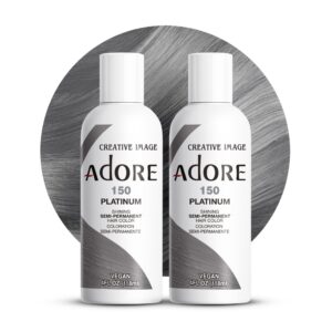 Adore Semi Permanent Hair Color – Vegan and Cruelty-Free Silver Hair Dye – 4 Fl Oz – 150 Platinum (Pack of 2)