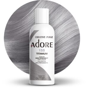 Adore Semi Permanent Hair Color – Vegan and Cruelty-Free Silver Hair Dye – 4 Fl Oz – 155 Titanium (Pack of 1)