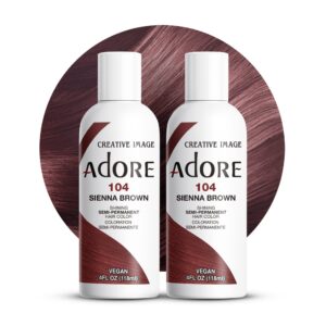 Adore Semi Permanent Hair Color – Vegan and Cruelty-Free Brown Hair Dye – 4 Fl Oz – 104 Sienna Brown (Pack of 2)