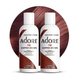 Adore Semi Permanent Hair Color – Vegan and Cruelty-Free Brown Hair Dye – 4 Fl Oz – 076 Copper Brown (Pack of 2)