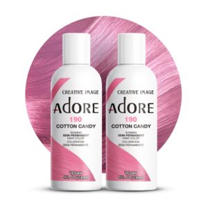 Adore Semi Permanent Hair Color – Vegan and Cruelty-Free Pink Hair Dye – 4 Fl Oz – 190 Cotton Candy (Pack of 2)