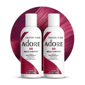 Adore Semi Permanent Hair Color – Vegan and Cruelty-Free Red Hair Dye – 4 Fl Oz – 069 Wild Cherry (Pack of 2)