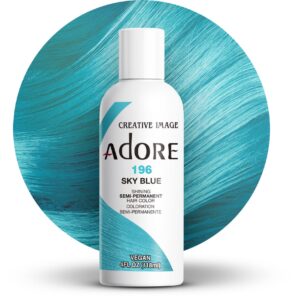 Adore Semi Permanent Hair Color – Vegan and Cruelty-Free Blue Hair Dye – 4 Fl Oz – 196 Sky Blue (Pack of 1)