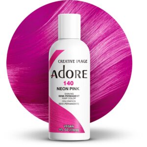 Adore Semi Permanent Hair Color – Vegan and Cruelty-Free Pink Hair Dye – 4 Fl Oz – 140 Neon Pink (Pack of 1)