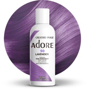 Adore Semi Permanent Hair Color – Vegan and Cruelty-Free Purple Hair Dye – 4 Fl Oz – 090 Lavender (Pack of 1)
