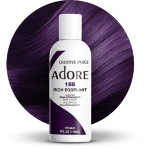 Adore Semi Permanent Hair Color – Vegan and Cruelty-Free Purple Hair Dye – 4 Fl Oz – 186 Rich Eggplant (Pack of 1)