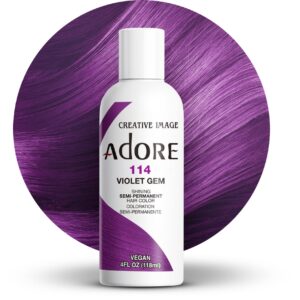 Adore Semi Permanent Hair Color – Vegan and Cruelty-Free Purple Hair Dye – 4 Fl Oz – 114 Violet Gem (Pack of 1)
