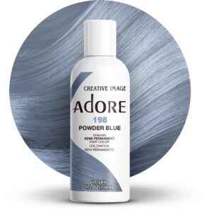 Adore Semi Permanent Hair Color – Vegan and Cruelty-Free Blue Hair Dye – 4 Fl Oz – 198 Powder Blue (Pack of 1)
