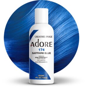 Adore Semi Permanent Hair Color – Vegan and Cruelty-Free Blue Hair Dye – 4 Fl Oz – 174 Sapphire Blue (Pack of 1)