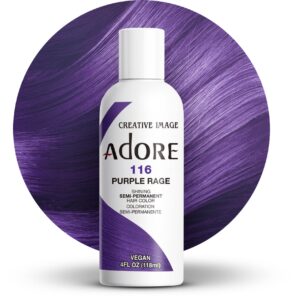 Adore Semi Permanent Hair Color – Vegan and Cruelty-Free Purple Hair Dye – 4 Fl Oz – 116 Purple Rage (Pack of 1)