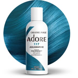 Adore Semi Permanent Hair Color – Vegan and Cruelty-Free Blue Hair Dye – 4 Fl Oz – 117 Aquamarine (Pack of 1)
