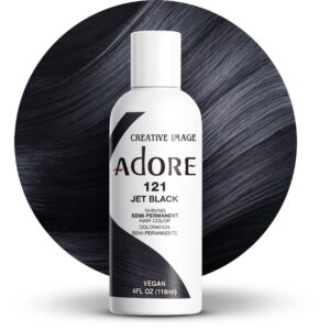 Adore Semi Permanent Hair Color – Vegan and Cruelty-Free Black Hair Dye – 4 Fl Oz – 121 Jet Black (Pack of 1)