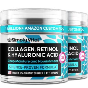 SimplyVital Collagen Face Moisturizer – Anti-Aging Retinol Cream for Face, Neck & Décolleté with Hyaluronic Acid – Made in USA, Daily Moisturizer Face Cream, 2-Pack
