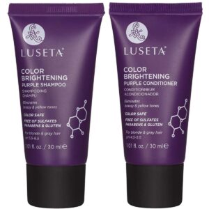 Luseta Color Brightening Purple Shampoo and Conditioner Travel Kit for Blonde and Gray Hair -Infused with Cocos Nucifera Oil to Help Nourish, Moisturize and Condition Hair, 2×1.01oz