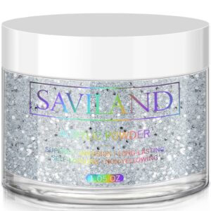 Saviland Silver Acrylic Powder – 1oz Professional Color Acrylic Nail Powder for Acrylic Nails Extension> 3D Nail Art Acrylic Polymer Powder> No Need Nail Lamp