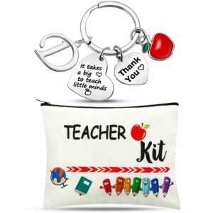 MTLEE 2 Pcs Teacher Appreciation Gift Sets 2025 Graduation Present Makeup Pouch Cosmetic Bag Thank You Keychain with Initial(D Shape)
