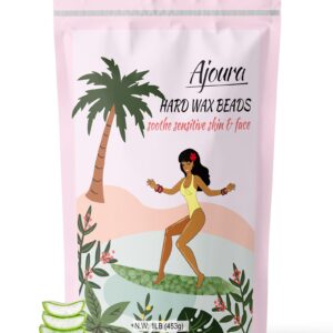 Ajoura 1lb Hard Wax Beads for Sensitive Skin Hair Removal – Aloe Wax for Full Body, Bikini, Face, Eyebrow, Back, Chest, Legs, Armpit, Upper Lip – Home Refill for Wax Warmer Kit (Green)