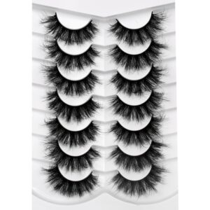 Pooplunch False Eyelashes Fluffy Volume Cat Eye Lashes Wispy Dramatic Fake Eyelashes 8D Faux Mink Lashs 7 Pairs Pack