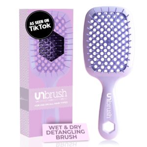FHI Heat UNbrush Detangling Brush for Pain-Free Brushing on All Wet or Dry Hair Types — Durable DuoFlex Anti-Static Bristles, Lightweight Handle, Vented Hair Brush, Lilac Light Purple