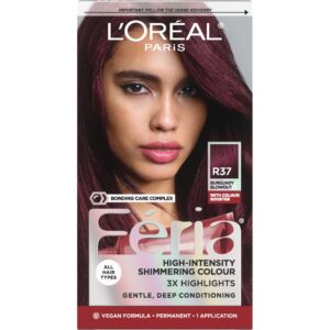 L’Oreal Paris Feria Multi-Faceted Shimmering Permanent Hair Color, R37 Blowout Burgundy (Deep Burgundy), Pack of 1, Hair Dye