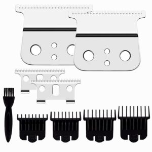 2 Pack T Blades for And!s T Trimmer, GTX Replacement Blade with Brush, Steel T Blade Set with 4 Guards Guides for Hair Clippers Model #04710/04521, Silver