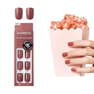 KISS imPRESS No Glue Mani Press On Nails, Color, ‘Platonic Pink’, Pink, Short Size, Squoval Shape, Includes 30 Nails, Prep Pad, Instructions Sheet, 1 Manicure Stick, 1 Mini File