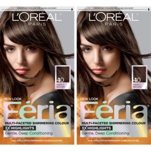 L’Oreal Paris Feria Multi-Faceted Shimmering Permanent Hair Color, 40 Espresso, Hair Dye Kit, Pack of 2