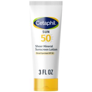 CETAPHIL Sheer Mineral Sunscreen Lotion for Face & Body | 3 fl oz | 100% Mineral Sunscreen: Zinc Oxide & Titanium Dioxide | Broad Spectrum SPF 50 | For Sensitive Skin | Dermatologist Recommended Brand