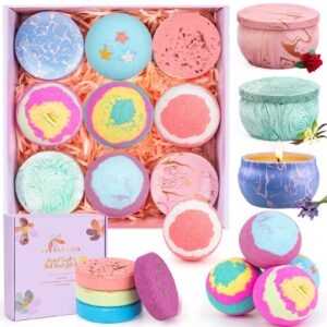 Bath Bombs for Women Gift Set – Bath Sets for Women Gift – 5 Large Bath Bomb Set with 4 Shower Steamers & 3 Candles – Birthday/Thanksgiving/Mother’s Day Gifts