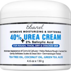 Ebanel Urea Cream 40% plus Salicylic Acid 2%, Foot Cream for Dry Cracked Heels Feet Knees Elbows Hands, Foot Dead Skin Cuticle Callus Remover Toenail Softener, Keratolytic Skin Barrier Repair