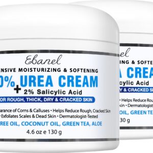 Ebanel Urea Cream 40% plus Salicylic Acid 2%, Foot Cream for Dry Cracked Heels Feet Knees Elbows Hands, Foot Dead Skin Cuticle Callus Remover Toenail Softener, Keratolytic Skin Barrier Repair, 2-Pack