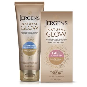 Jergens Natural Gradual Glow Bundle Pack: Daily Moisturizer +Firming 7.5fl oz and SPF20 Face Moisturizer 2fl oz, Fair to Medium