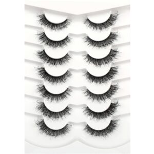 Pooplunch False Eyelashes Cat Eye Look Fluffy Natural Short Wispy Lashes 8D Crossed Extension Volume Fake Eyelashes Faux Mink Human Hair Lashes 7 Pairs Pack