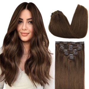 GOO GOO Clip in Hair Extensions Real Human Hair, Remy Human Hair Extensions Clip ins for Women, Natural Human Hair, 12inch 85g 7Pcs, 4A Chocolate Brown