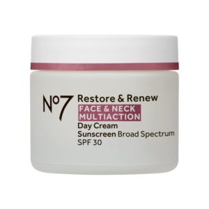 No7 Restore & Renew Multi Action Face & Neck SPF 30 Day Cream – Firming & Hydrating Face Moisturizer with Hyaluronic Acid to Help Visibly Reduce the Appearance of Wrinkles (1.69 Fl Oz)