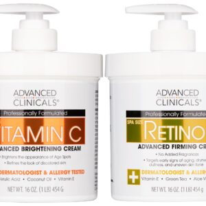 Advanced Clinicals Retinol Body Lotion + Brightening Vitamin C Lotion 2pc Skincare Set For Women & Men | Body Cream & Face Moisturizer Set Helps Improve The Look Of Dark Spots & Uneven Skin Tone, 2PC