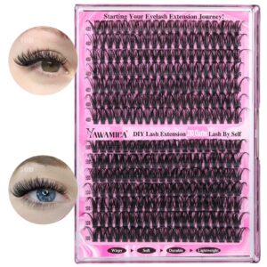 Yawamica Eyelash Clusters 40+50D Wispy Lash Clusters 14-20mm Lash Extension D Curly Individual Lashes Cluster Eyelash Extensions 280pcs DIY Lash for Beginners