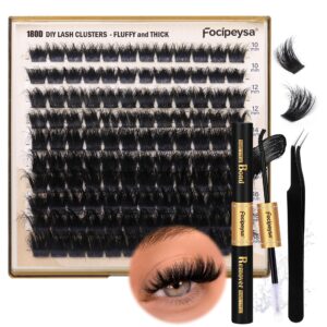 Eyelash Extension Kit Thick Lash Clusters Kit 10-18mm Volume Clusters Lashes 180D Individual Eyelashes Kit with Lash Bond, Lash Remover, Lash Applicator DIY Lash Extension by Focipeysa