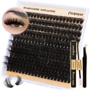 DIY Eyelash Extension Kit Volume Thick Lash Clusters Kit 10-18mm Thick Lash Extensions 90D Individual Eyelashes Extensions Kit with Lash Bond, Lash Remover, Lash Applicator (90D-D Curly-200Pcs)