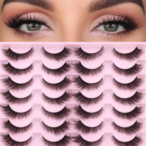 False Lashes Natural Look Faux Mink Eyelashes Wispy Fox Eye Lashes That Look Like Extensions 3D Mink Lashes Natural Strip Lashes Pack by Kiromiro 14 Pairs